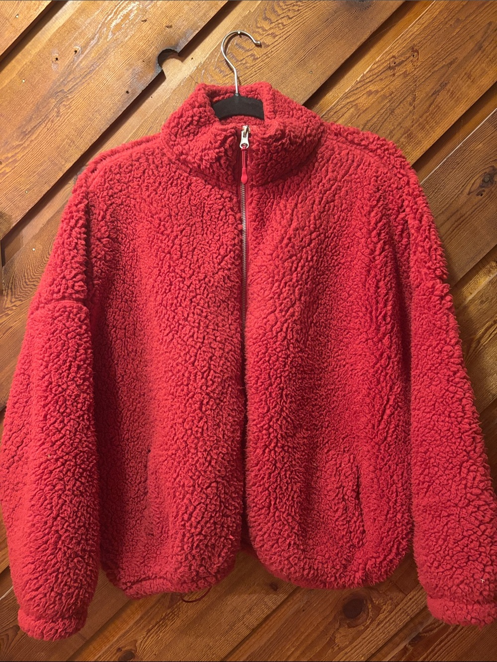PacSun Red Sherpa Zip Jacket XS